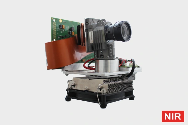 Industrial grade projection unit in a blue housing.